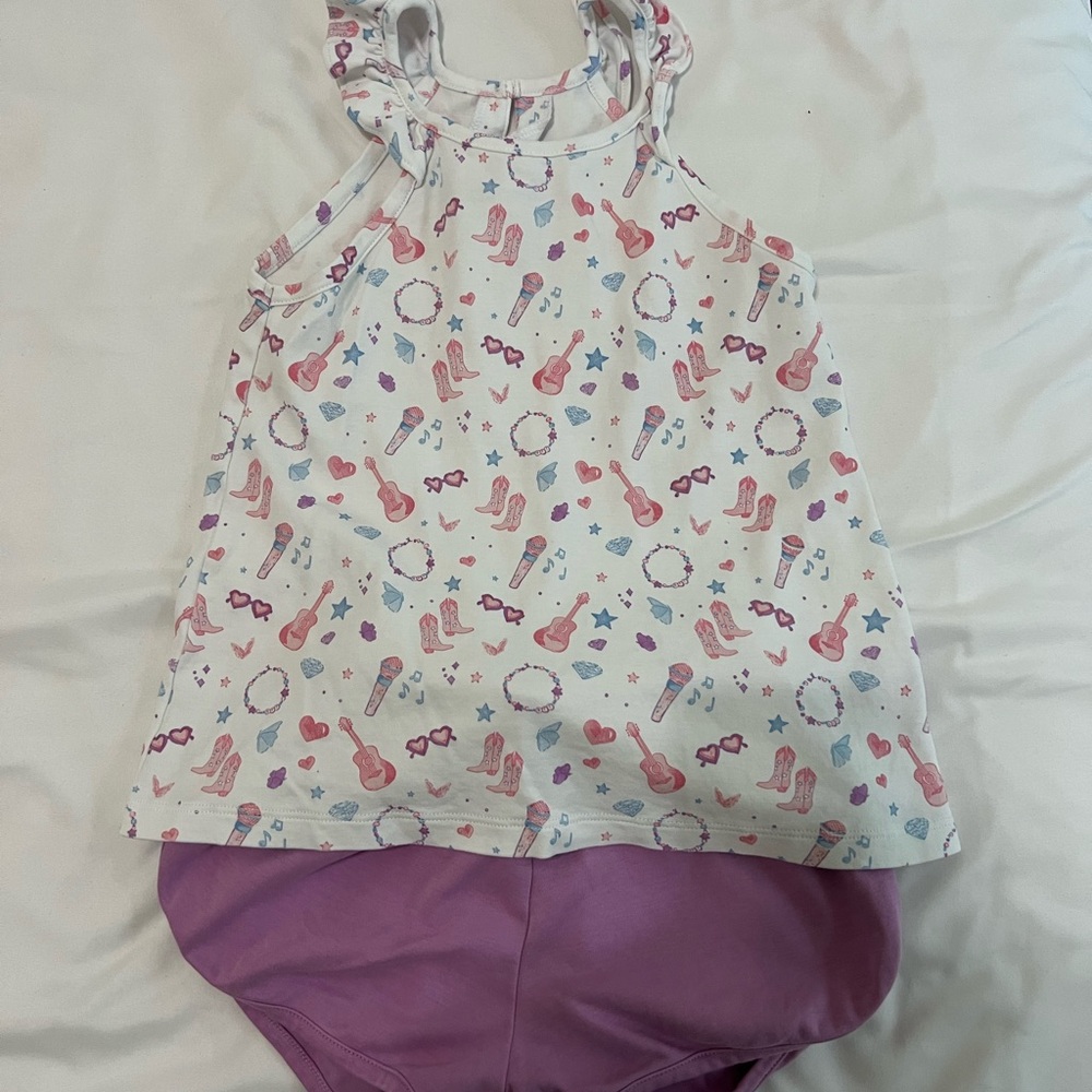 Cute Patterned Baby Dress with Purple Bottoms
